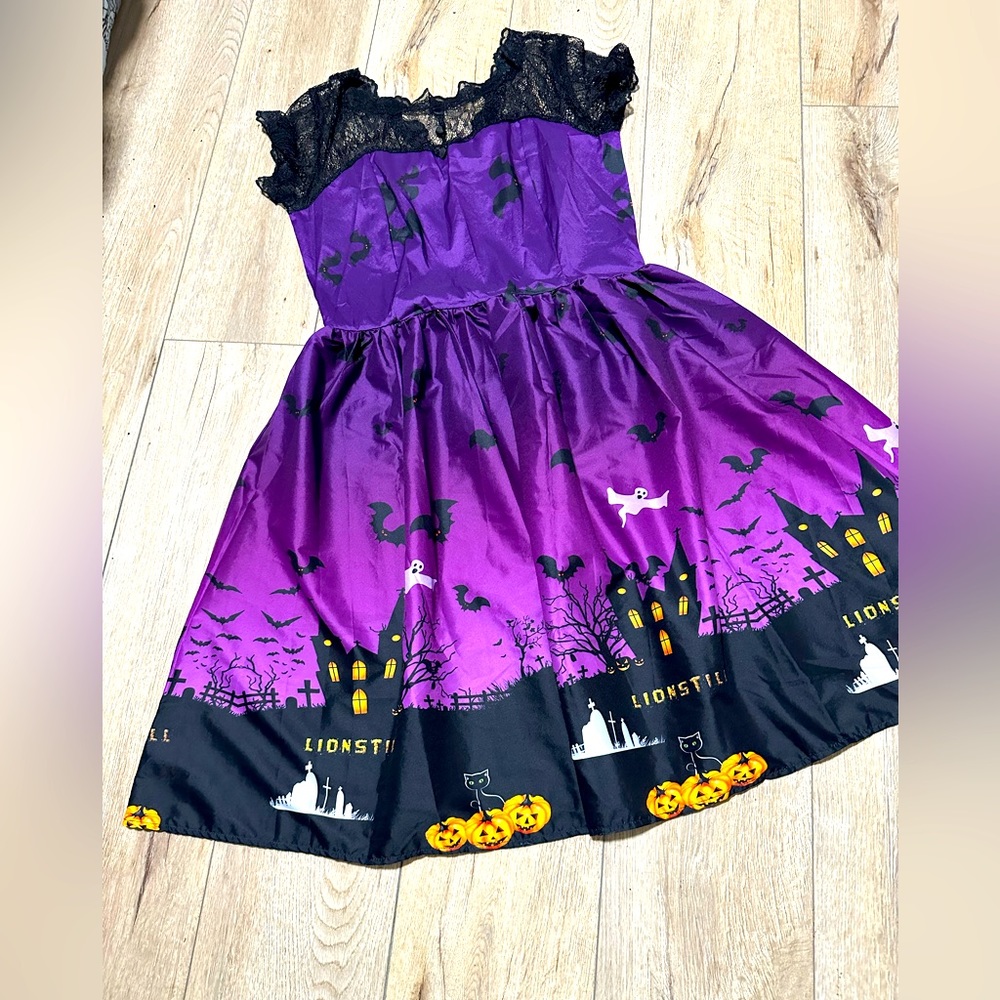 Purple Lace Halloween haunted house bats ghosts party dress gradient hombre zip